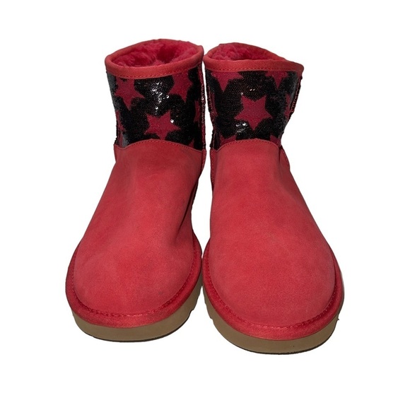 NEW UGG Woman Red and Black Pattern Sequin Boots Size 12 - Picture 4 of 12